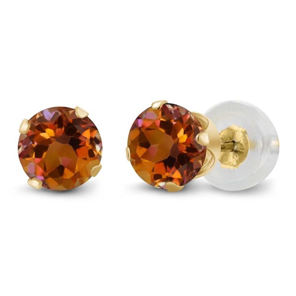 1.20 Ct Round Orange Mystic Topaz 14K Yellow Gold 4-prong Stud Earrings 5mm - CH12MPICUGD