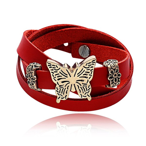 CHUANGYUN Red Leather Extendable Antique Gold/Rose Gold/Silver Butterfly Classic Bracelet for Women - Rose Gold - CI17Z35R4T0