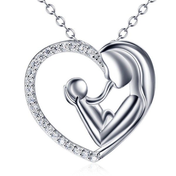 BGTY Sterling Silver Mothers Love Heart CZ Pendant Women Necklace- Rolo Chain 18" - CO188YW7E80