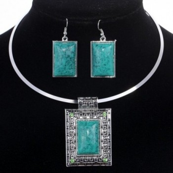 YAZILIND Embossed Statement Necklace Earrings