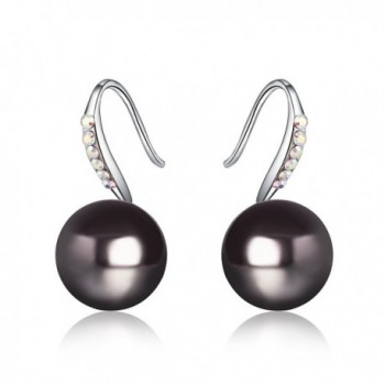 Dangle Earrings 10mm Shell Pearl Prong Setting Made with Swarovski Crystals Women Jewelry - Grey - CA1842DLW9U