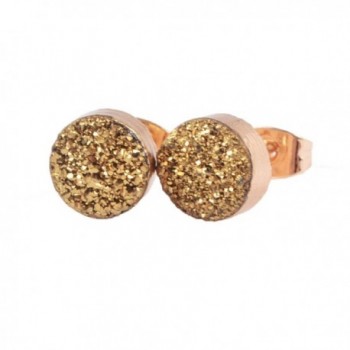 ZENGORI Gold Plated 8mm Round Natural Agate Titanium Druzy Stud Earrings G0889 - Golden - CH12M2VBJVZ