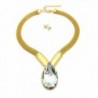 Women's Big Tear Drop Shape Stone Accent 12mm Mesh Chain 16" Necklace & Earring Set in Gold Tone - C512H6VGD5D
