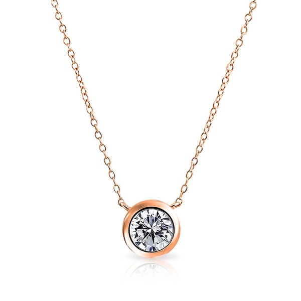 Bling Jewelry Clear CZ Pendant Rose Gold Plated Necklace 16 Inches - CD11HAS6TGP