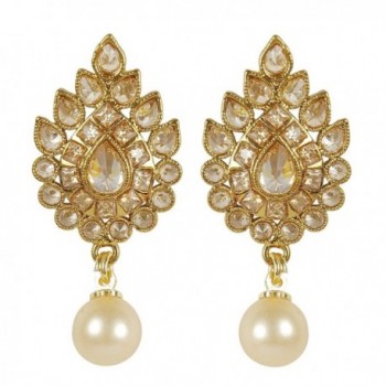 MUCHMORE Womens Fashion Style Crystal & Pearl Stone Polki Indian Earrings Bollywood Jewelry - C412NG5P6MB