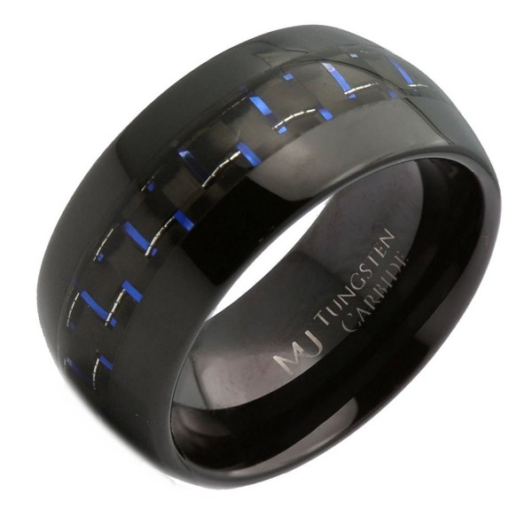 MJ 10mm Tungsten Carbide Black Plated Band With Black and Blue Carbon Fiber Inlay Ring - CK17YI6YD84