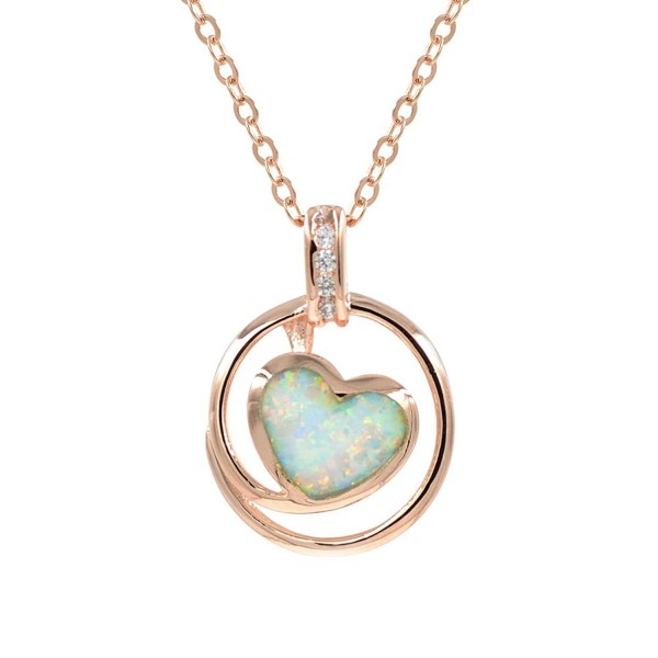 Espere Lab Created Opal Heart Pendant Necklace 18 Inch in Sterling Silver 925 Rhodium Plated - Yellow - C312F7RCWPX