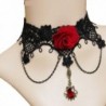 MAFMO Gothic Red Rose Black Lace Necklace Court Rhinestone Tassel Hand Made Jewelry Set For Women - Necklace - CB128MQW2FV