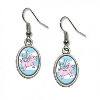 Graphics and More Flying Pig - When Pigs Fly Novelty Dangling Drop Oval Charm Earrings - CM12MYL3JRD