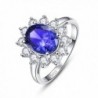 BONLAVIE Women's 925 Sterling Silver Oval Cut Created Tanzanite Princess Diana Engagement Ring - C212N6BICOE
