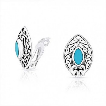 Bling Jewelry Filigree Synthetic Turquoise Sterling Silver Clip Ons Earrings - C311F9J810Z