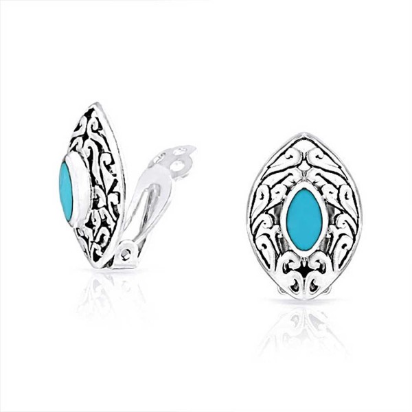 Bling Jewelry Filigree Synthetic Turquoise Sterling Silver Clip Ons Earrings - C311F9J810Z