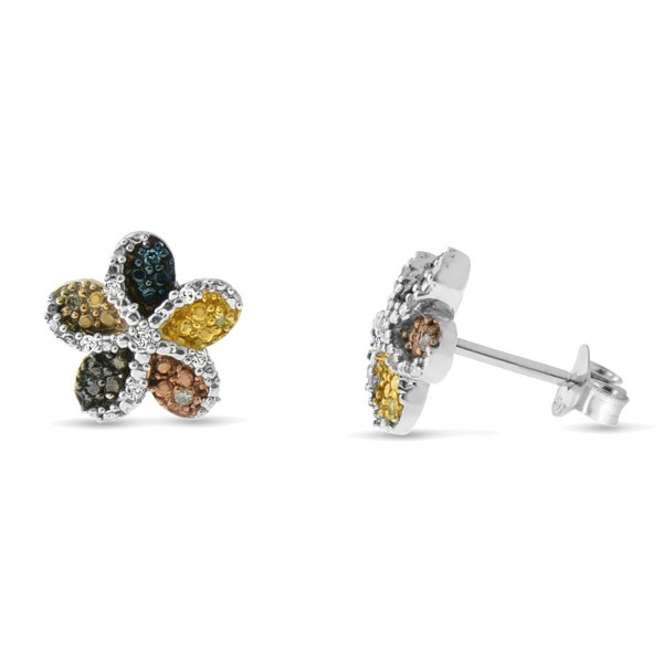 Sterling Silver Multi-colored Diamond Flower Stud Earrings - CZ11V2VPKNP