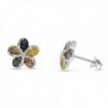 Sterling Silver Multi-colored Diamond Flower Stud Earrings - CZ11V2VPKNP