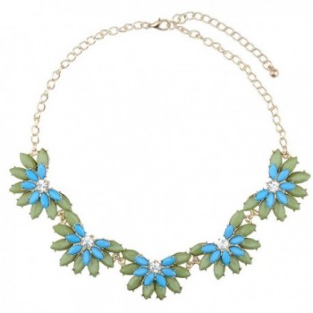 BriLove Women's Fashion Austrian Crystal Bohemian Flower Resin Beads Bib Collar Necklace Green & Blue - CU11RU0V15D