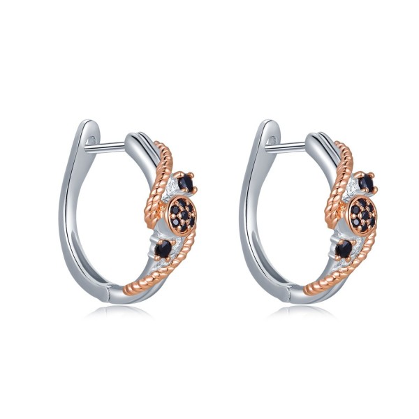MBLife 925 Sterling Silver Plated Rose Gold Black CZ Twisted Rope Hinged Hoop Earrings - CE1875ZQZUQ