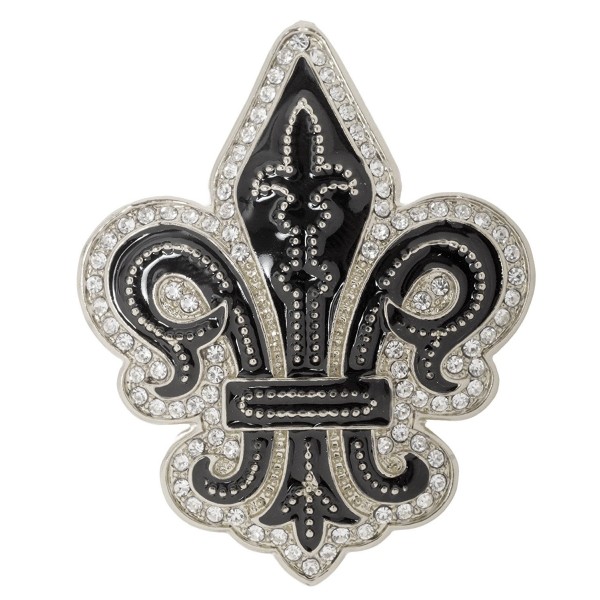 Fleur de Lis "Flower of the Lily" French Brooch Pin 2" with Crystal Accents - C5187QU4YGX