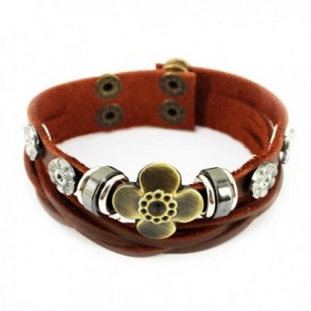 Wild Wind (TM) Vintage Silver Tone Flower Adjustable Button Studded Bronze Sunflower Thicken Bangle Wrap Bracelet - CX121U7GGN3