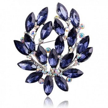 SANWOOD Sapphire Blue Flower Broach Pin Zircon Glass Brooch Wedding Breastpin Jewelry - CN17YTDZMXC