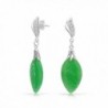 Bling Jewelry CZ Carved Leaf Simulated Green Jade Dangle Drop Earrings 925 Sterling Silver - CG11EQ24IV7