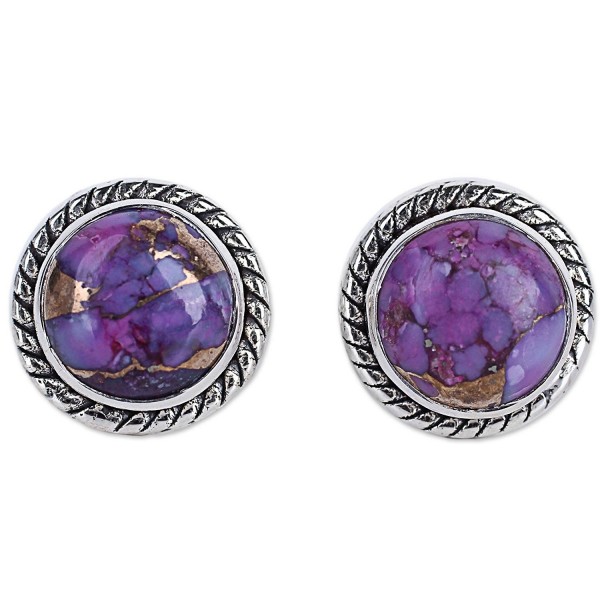 NOVICA Round Purple Reconstituted Turquoise .925 Sterling Silver Stud Button Earrings 'Purple Radiance' - CL12I3KFHU3