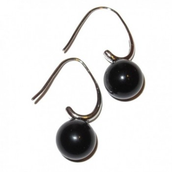 Obsidian Earrings Black 04 Round 12mm Spheres- French Wire Natural Diva Healing Stones (Gift Box) - CP12ITVMD03