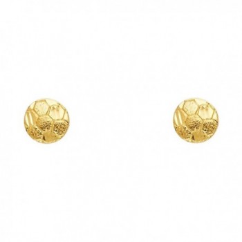 Soccer Ball Stud Earrings Solid 14k Yellow Gold Round Sports Ball Post Studs Genuine Design 8 x 8 mm - CV185AX5TRC