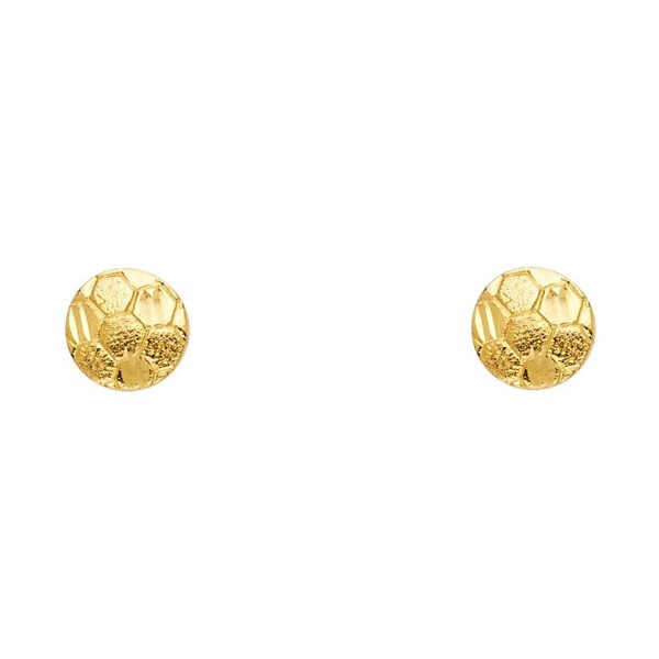 Soccer Ball Stud Earrings Solid 14k Yellow Gold Round Sports Ball Post Studs Genuine Design 8 x 8 mm - CV185AX5TRC