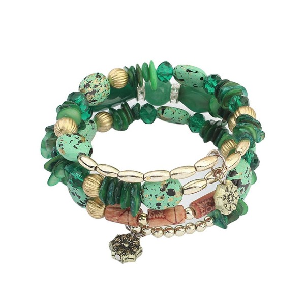 Lureme Bohemian Beads Stone Multi Strand Textured Stackable Bangle Bracelet Set (bl003159) - Green - C9184WHY383