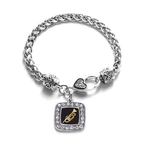 Trumpet Player Musical Band Member Charm Classic Silver Plated Square Crystal Bracelet - C211LIB3S9H