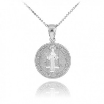 925 Sterling Silver Saint Benedict Medal Protection Pendant Necklace (0.60 Inch in Diameter) - C511LXJEQ1X