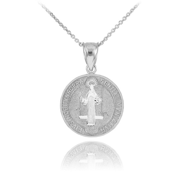 925 Sterling Silver Saint Benedict Medal Protection Pendant Necklace (0.60 Inch in Diameter) - C511LXJEQ1X