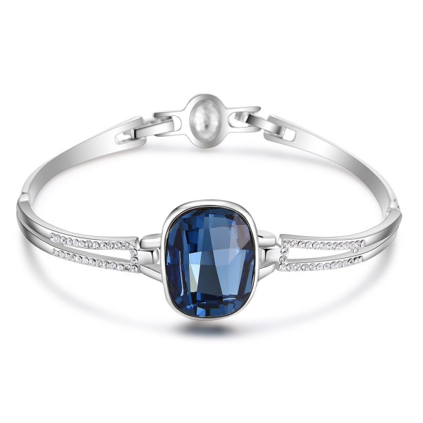 Women Crystal Bangle Bracelet Made with Blue Crystals Jewelry 7 inch 2 fold clasps ?Christmas Gifts? - Deep blue - CA187E6AQNN