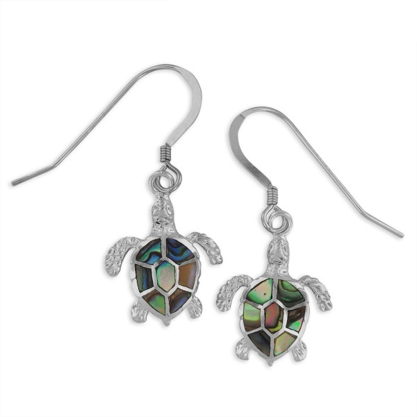 Sterling Silver Abalone Shell Turtle Dangle Earrings - CH110W64ZMX