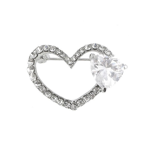 Glamorousky Dazzling Heart Brooch with Silver Austrian Element Crystal and CZ (3272) - CC118SOCSAB