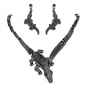 EVER FAITH Austrian Crystal Vintage Style Crocodile Necklace Earrings Set Black Black-Tone - CA11I9LZNHT