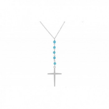 NYC Sterling Women Silver Turquoise Beaded Drop Cross Necklace - CZ12O14SFPT