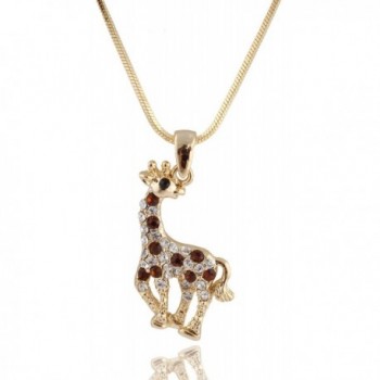 Goldtone with Brown Iced Out Giraffe Pendant with a 16 Inch Snake Franco Necklace Chain (B-343) - C211BK2IMA3