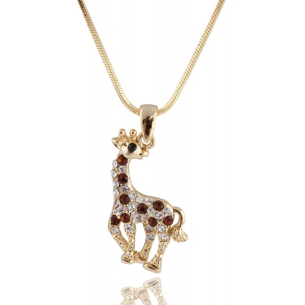 Goldtone with Brown Iced Out Giraffe Pendant with a 16 Inch Snake Franco Necklace Chain (B-343) - C211BK2IMA3