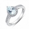 Sterling Silver Pear Cut Genuine Natural Aquamarine Halo Ring - CA11KZFWGWR