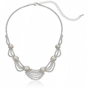 ACCESSORIESFOREVER Bridal Wedding Prom Jewelry Set Crystal Rhinestone Pearl Elegant Classy Necklace - CI11LWPRTFN